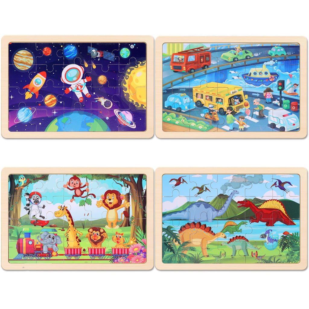 Wooden Puzzles Dinosaur Toys for Kids Ages 3-5, Set of 4 Packs with 20-Piece Wood Jigsaw Puzzles, Preschool Educational Brain Teaser Boards for Boys and Girls 3 4 5 6 Years Old