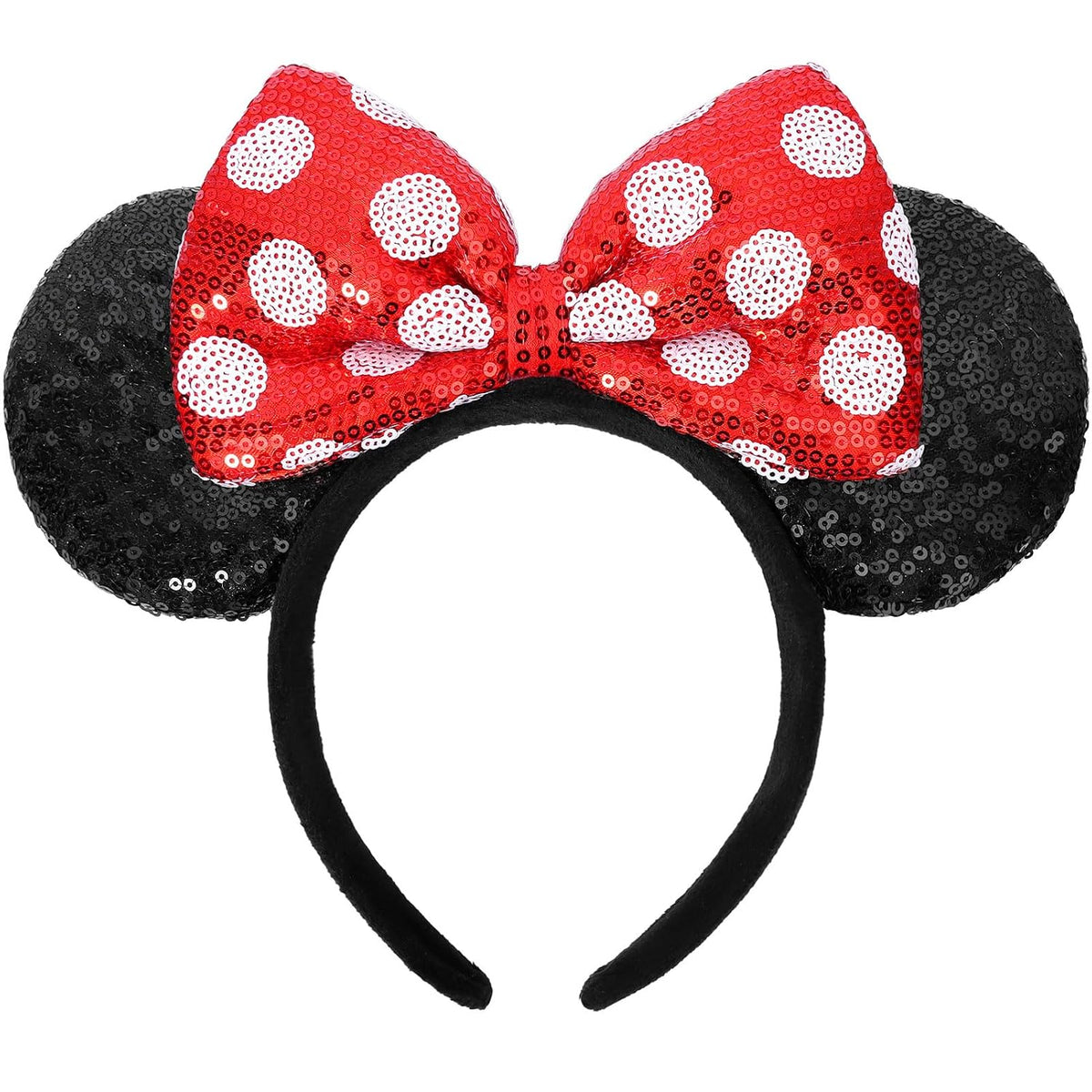 UNSPAZ Mouse Ears Headbands, Sequin Mouse Ears for Women Girls Boys, Shiny Bow Headband for Cosplay Costume Party Decorations Hair Accessories (Polka Dots)