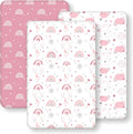 Next to Me Crib Sheets 85x51cm Fitted, 3 Pack Baby Cot Sheets, Ultral Soft & Silky Smooth Microfiber Bedside Crib Fitted Sheets Pink Rainbow