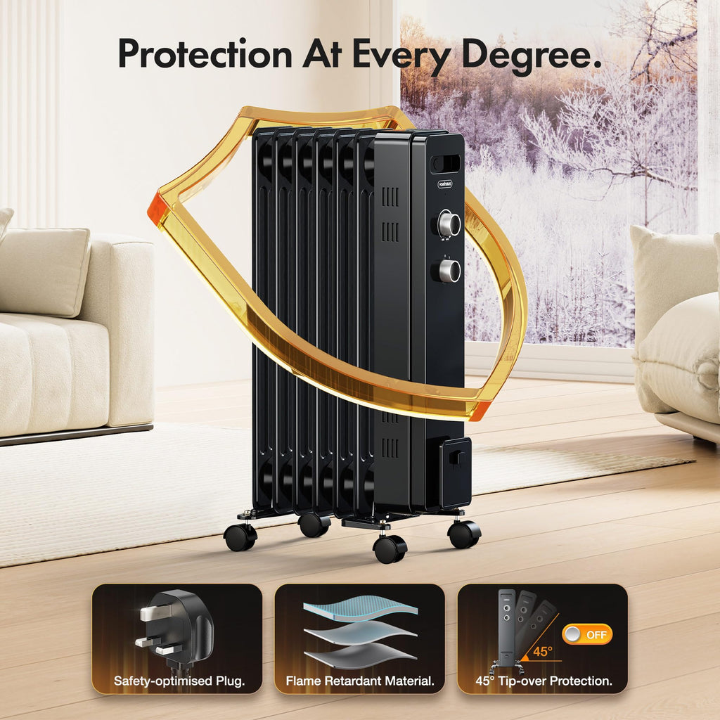 VonHaus Oil Filled Radiator 11 Fins – 2500W, 3 Heat Settings, 24 Hour Timer