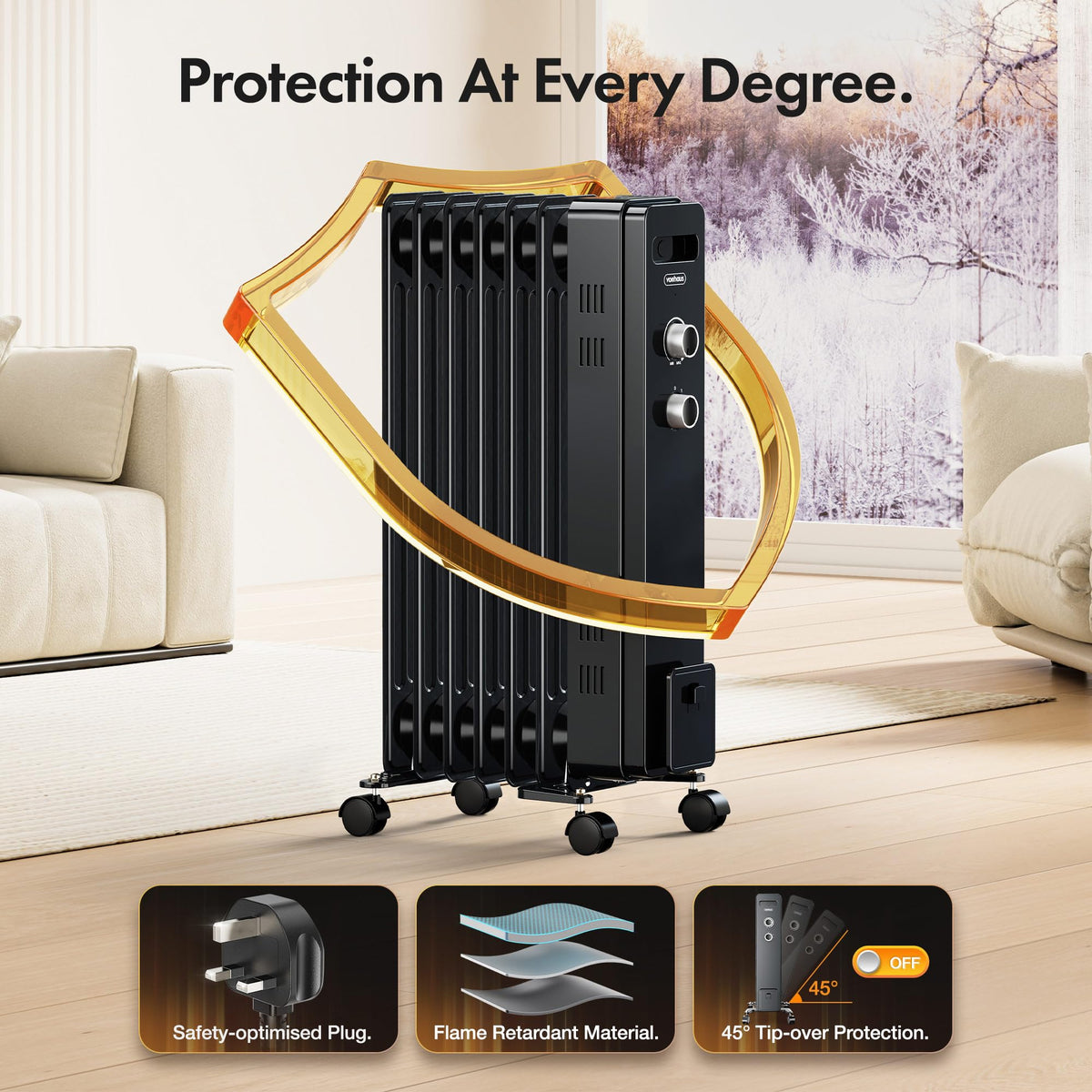 VonHaus Oil Filled Radiator 11 Fins – 2500W, 3 Heat Settings, 24 Hour Timer