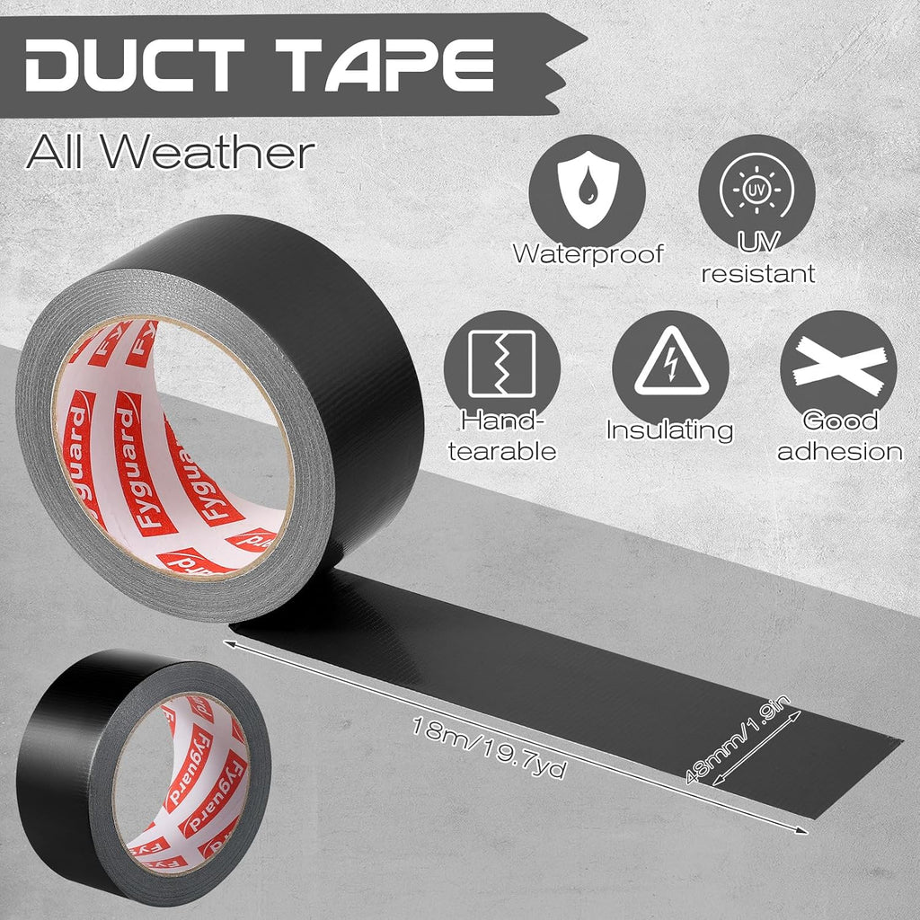 Black Duct Tape, 48mm x 54m (Pack of 3) Gaffer Tape Heavy Duty 8.5Mil