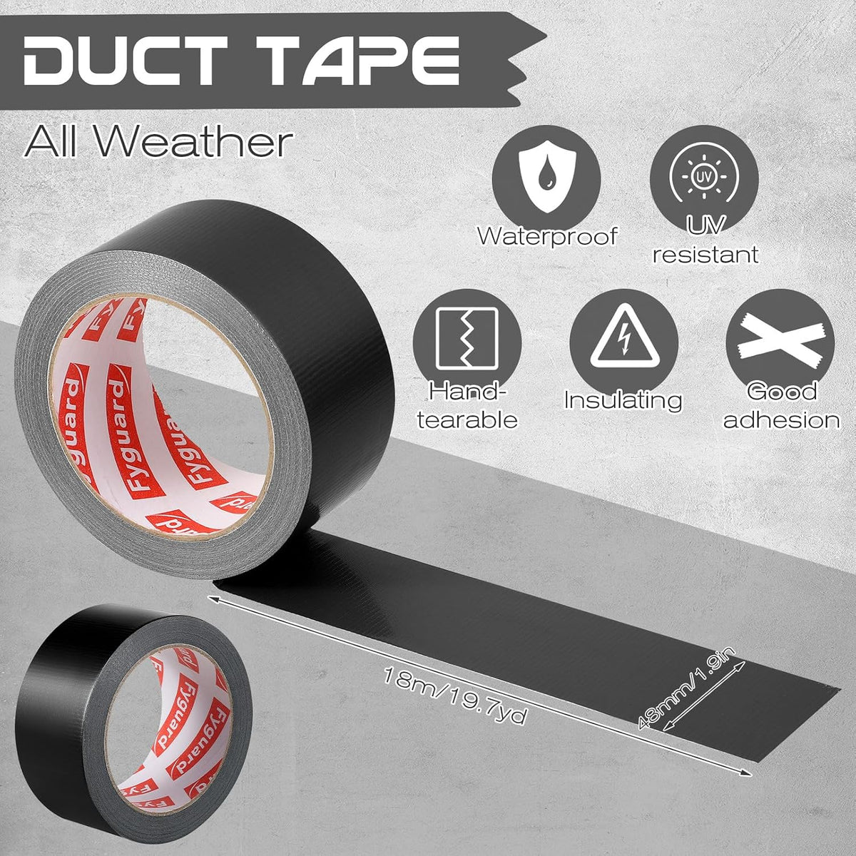 Black Duct Tape, 48mm x 54m (Pack of 3) Gaffer Tape Heavy Duty 8.5Mil