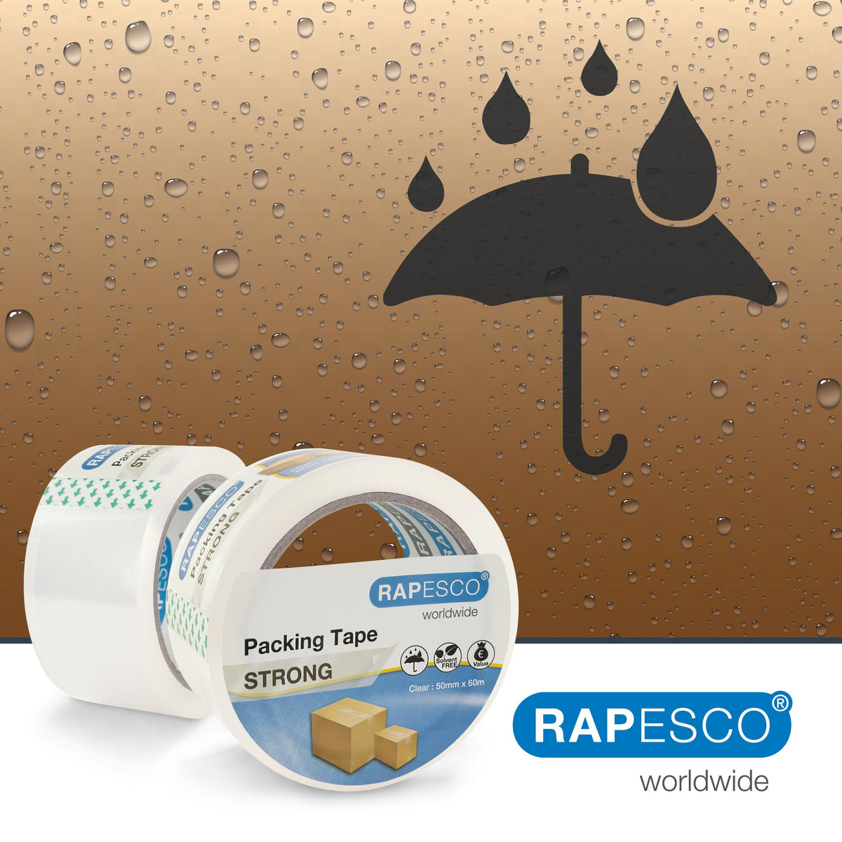 Rapesco 1697 Strong Packing Tape 50mm x 60m, Clear, Pack of 2