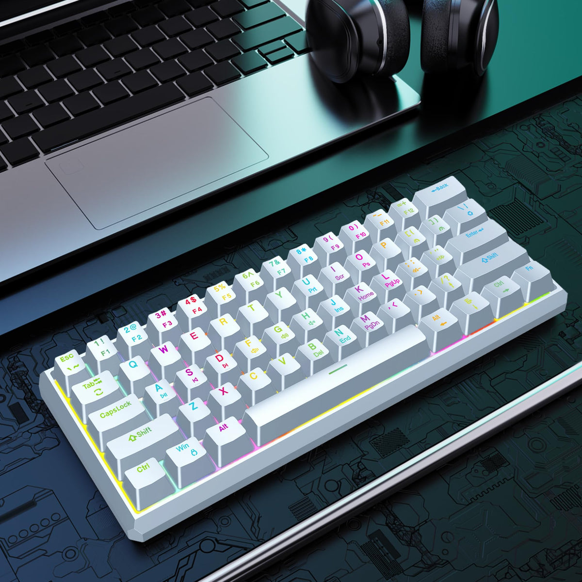 Snpurdiri 2.4G 60% Wireless Gaming Keyboard and Mouse Combo (White-Grey)