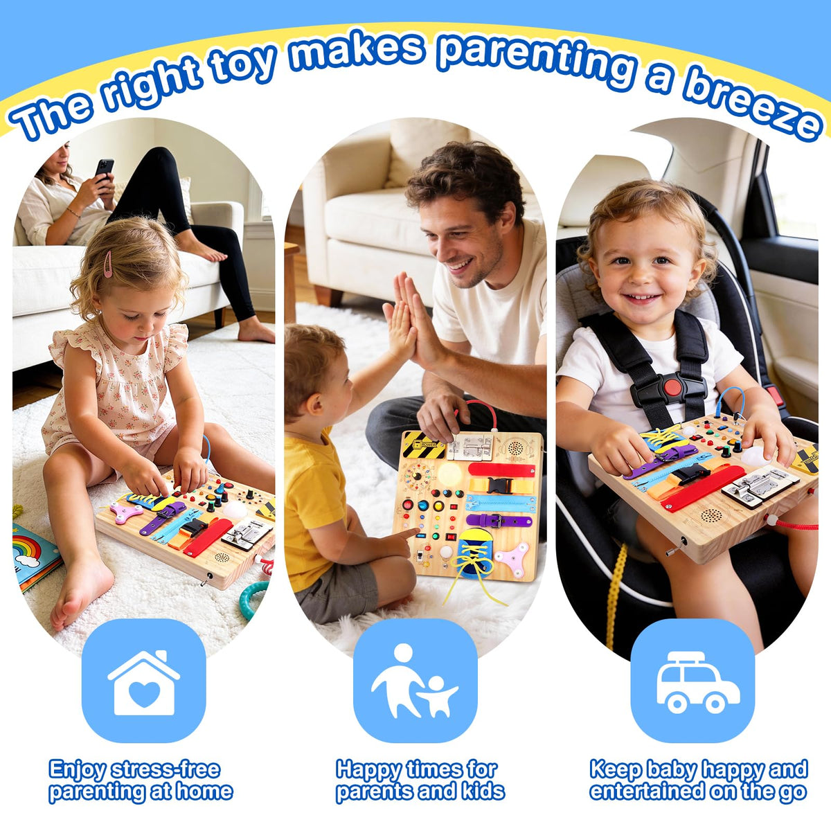 Grarain Busy Board for Toddlers - Montessori Educational Toy for 1-3 Year Old Boys & Girls | Travel-Friendly Sensory Learning Activity | Ideal for Kids with Autism(Busy Board v2)