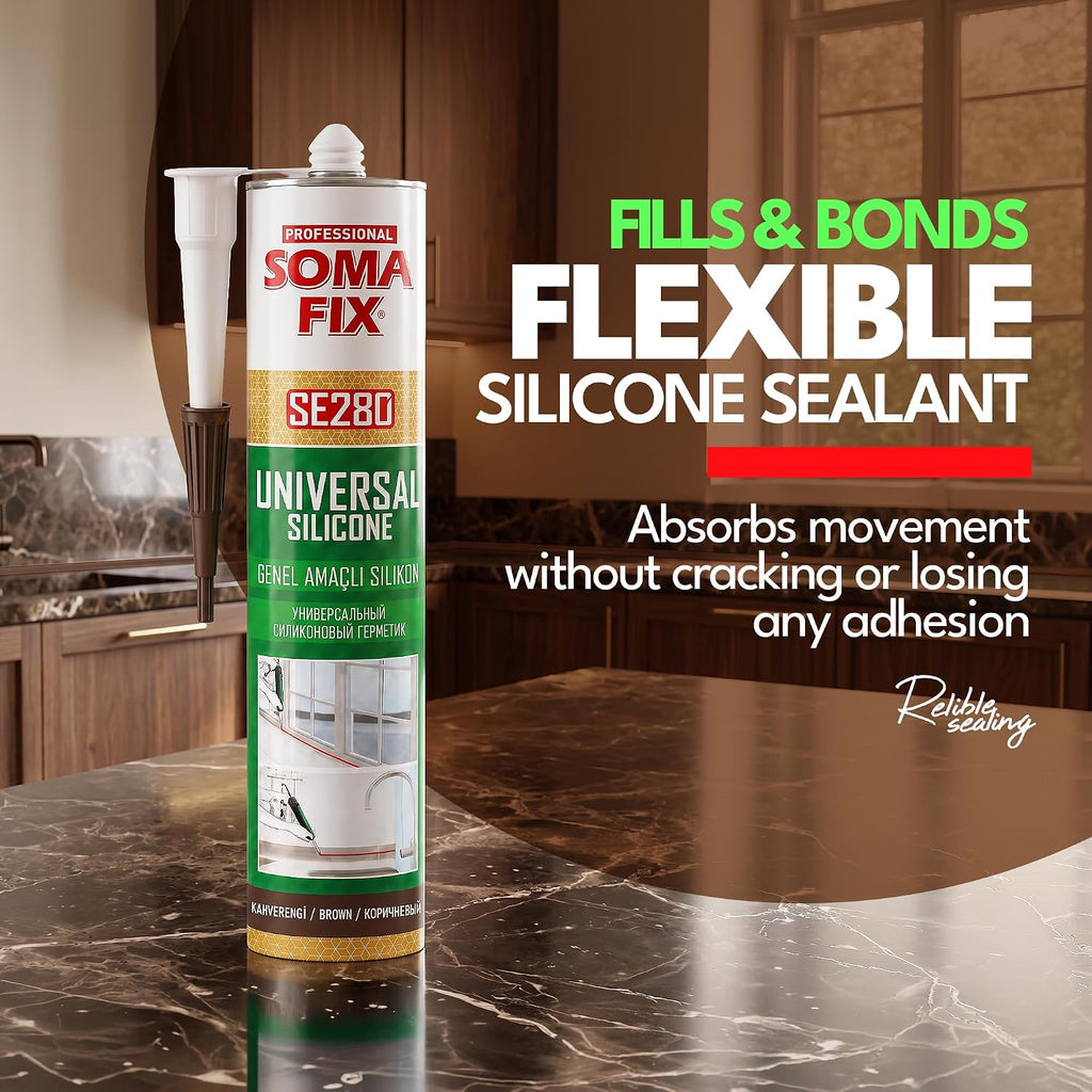 Brown Silicone Sealant, Waterproof & Flexible Sealant and Adhesive - 280ml
