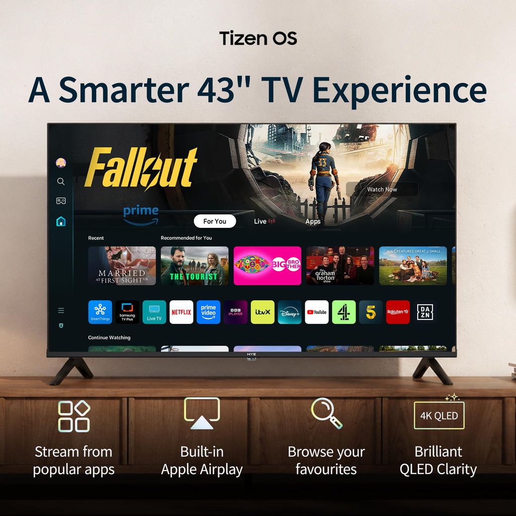 HYE 43" LED Smart TV - 4K Ultra HD, Samsung Tizen OS & Gaming Hub, Black
