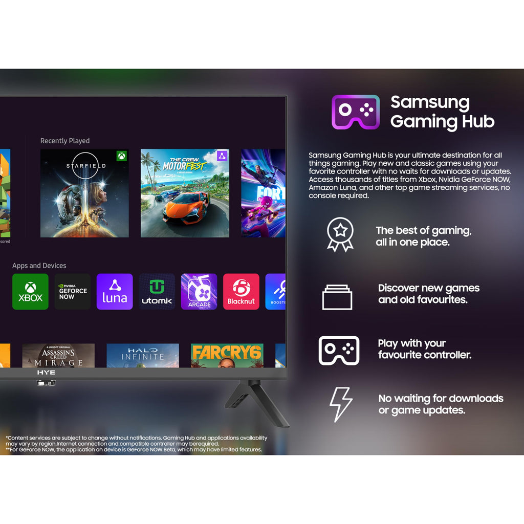 HYE 43" LED Smart TV - 4K Ultra HD, Samsung Tizen OS & Gaming Hub, Black