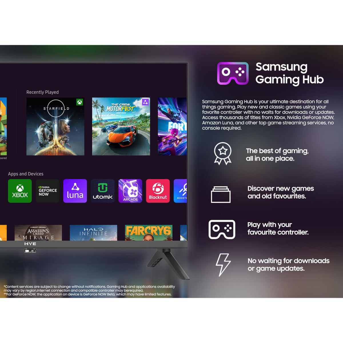 HYE 43" LED Smart TV - 4K Ultra HD, Samsung Tizen OS & Gaming Hub, Black