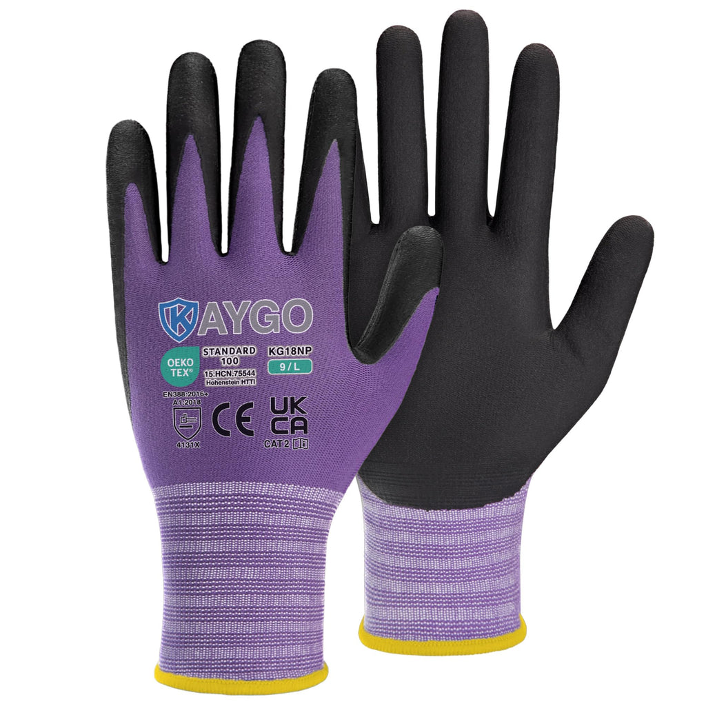 KAYGO Safety Work Gloves MicroFoam Nitrile Coated 12 Pairs, KG18NH