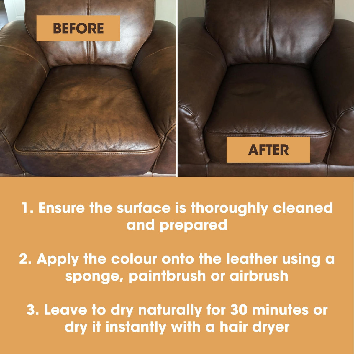 Furniture Clinic Leather Repair Paint & Dye | Self Seal Colourant for Quick and Easy Leather Repair | Suitable for Sofas, Car Seat, Shoes, Handbag, and More - Dark Brown, 250ml