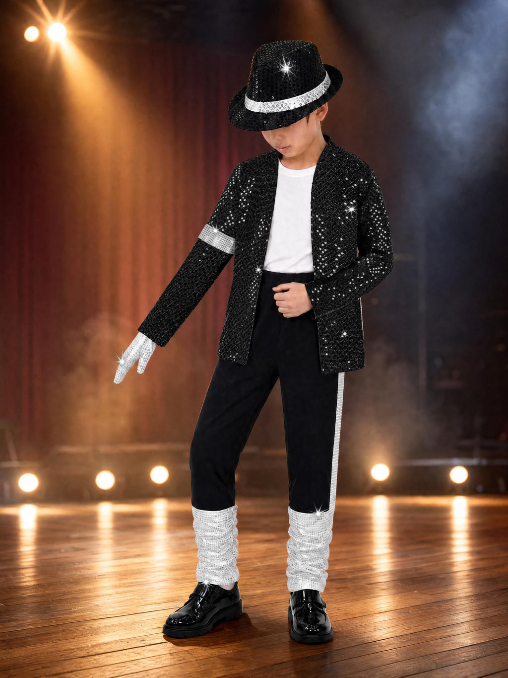 Disco Costume Kids 80s Sequin Pop King Dance Star Halloween Party Cosplay Outfit for Boys