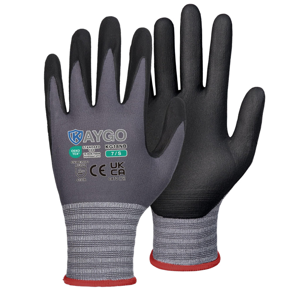 KAYGO Safety Work Gloves MicroFoam Nitrile Coated 12 Pairs, KG18NH