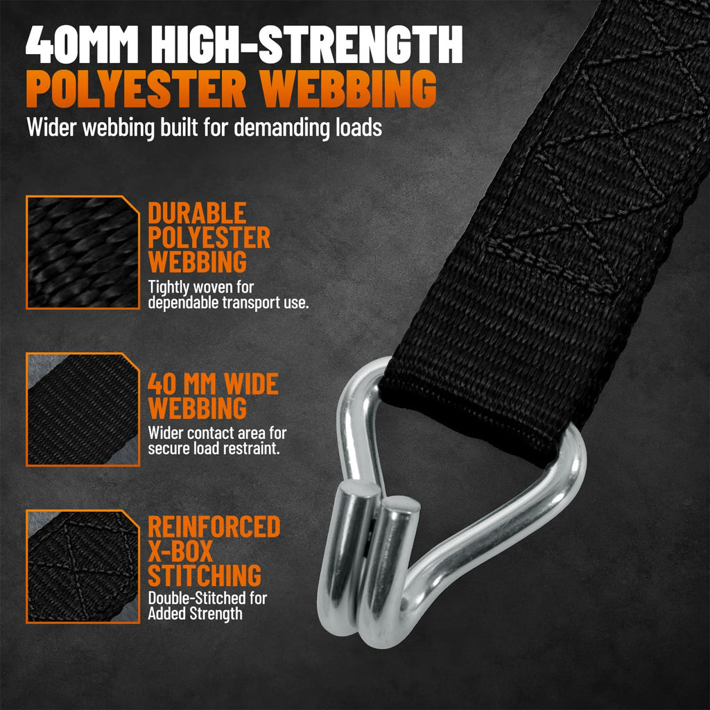 Ratchet Straps with Hook, 6M x 25MM, Heavy Duty, 4 Pack/Black