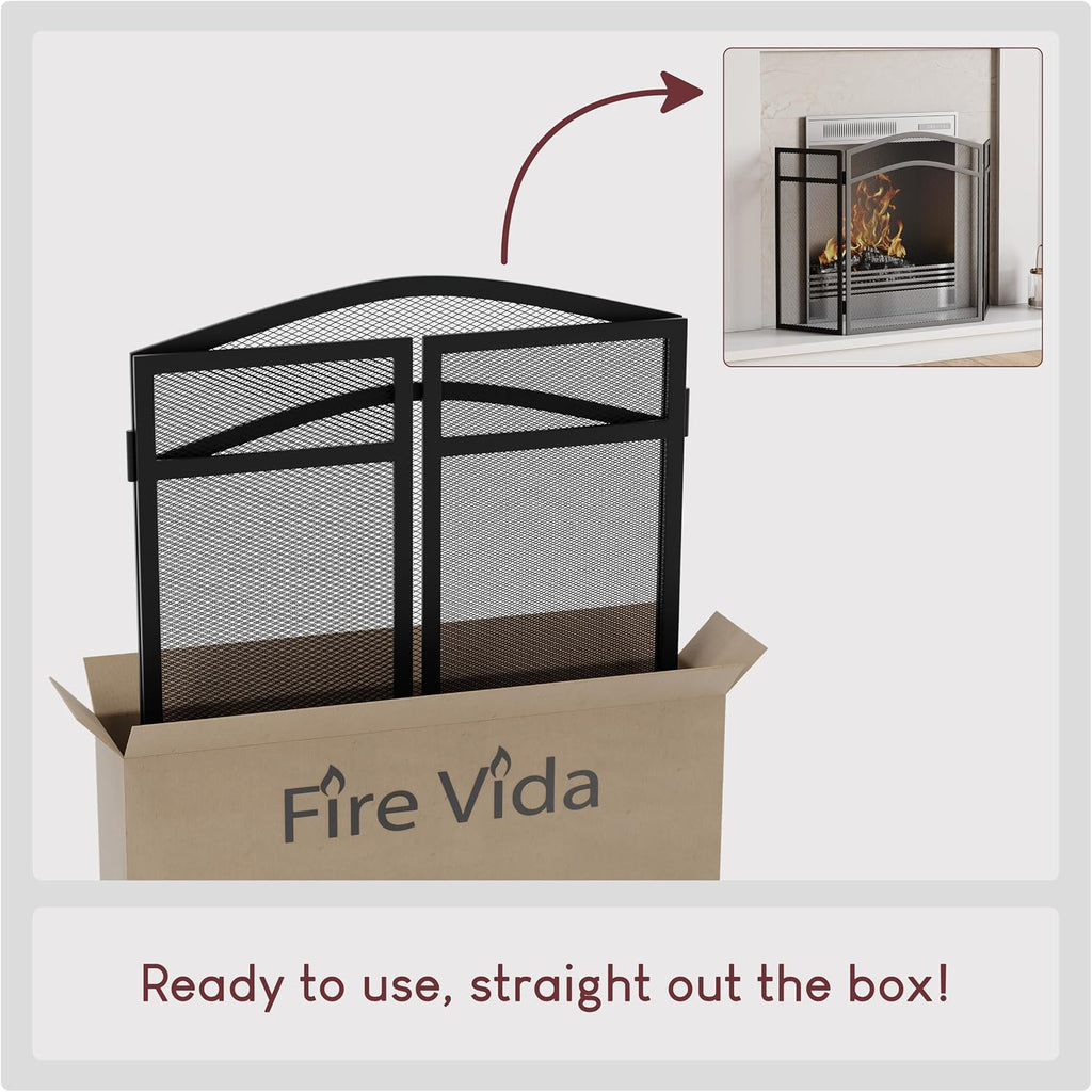 FIRE VIDA Milton Fire Screen Spark Guard Arched, Metal, Black