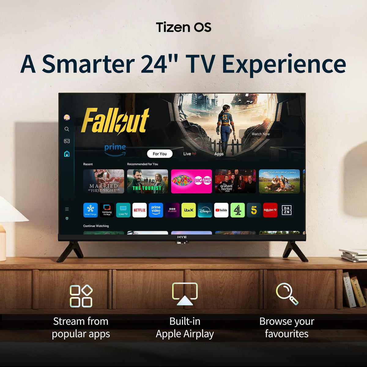 HYE 43" LED Smart TV - 4K Ultra HD, Samsung Tizen OS & Gaming Hub, Black