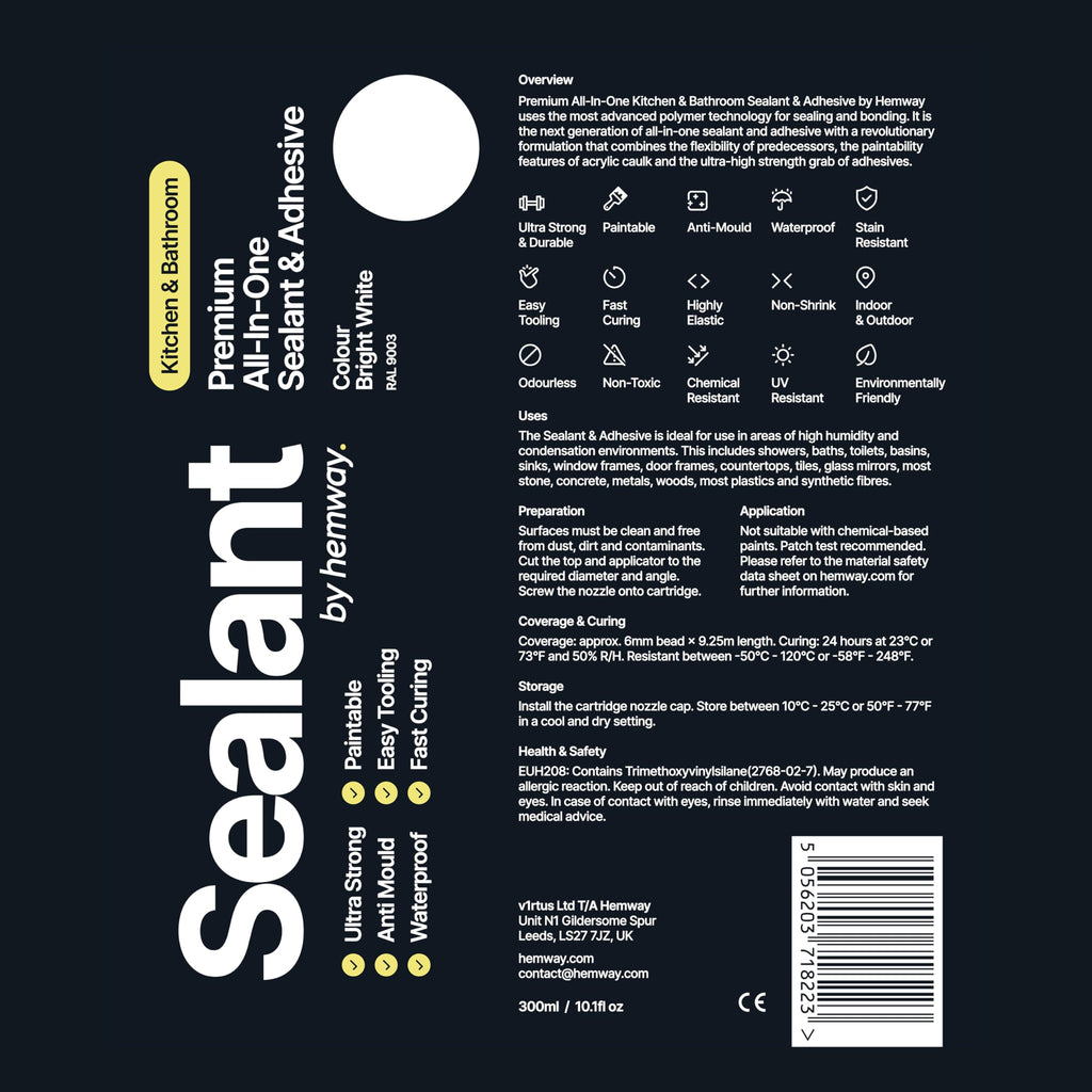 Hemway Kitchen & Bathroom Jet Black Sealant & Adhesive 300ml 1 Pack