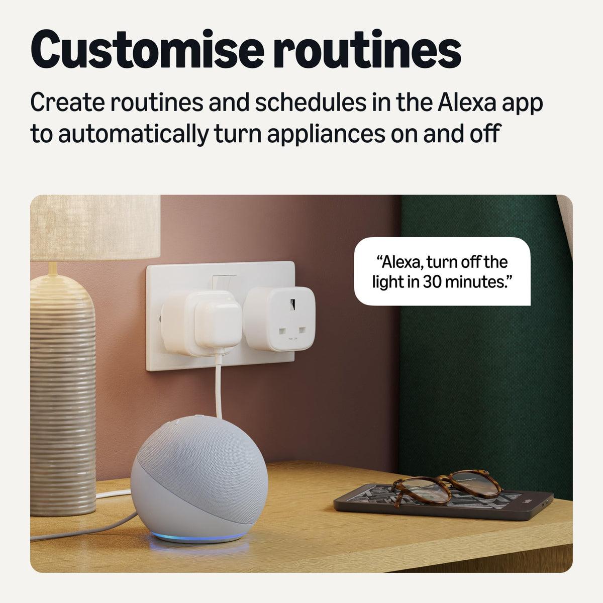 Amazon Basics Smart Plug, Matter Compatible, Compatible with Amazon Alexa, Google Home, Apple HomeKit, Matter Hub Required, 2.4 GHz Wi-Fi only, White, 4-Pack