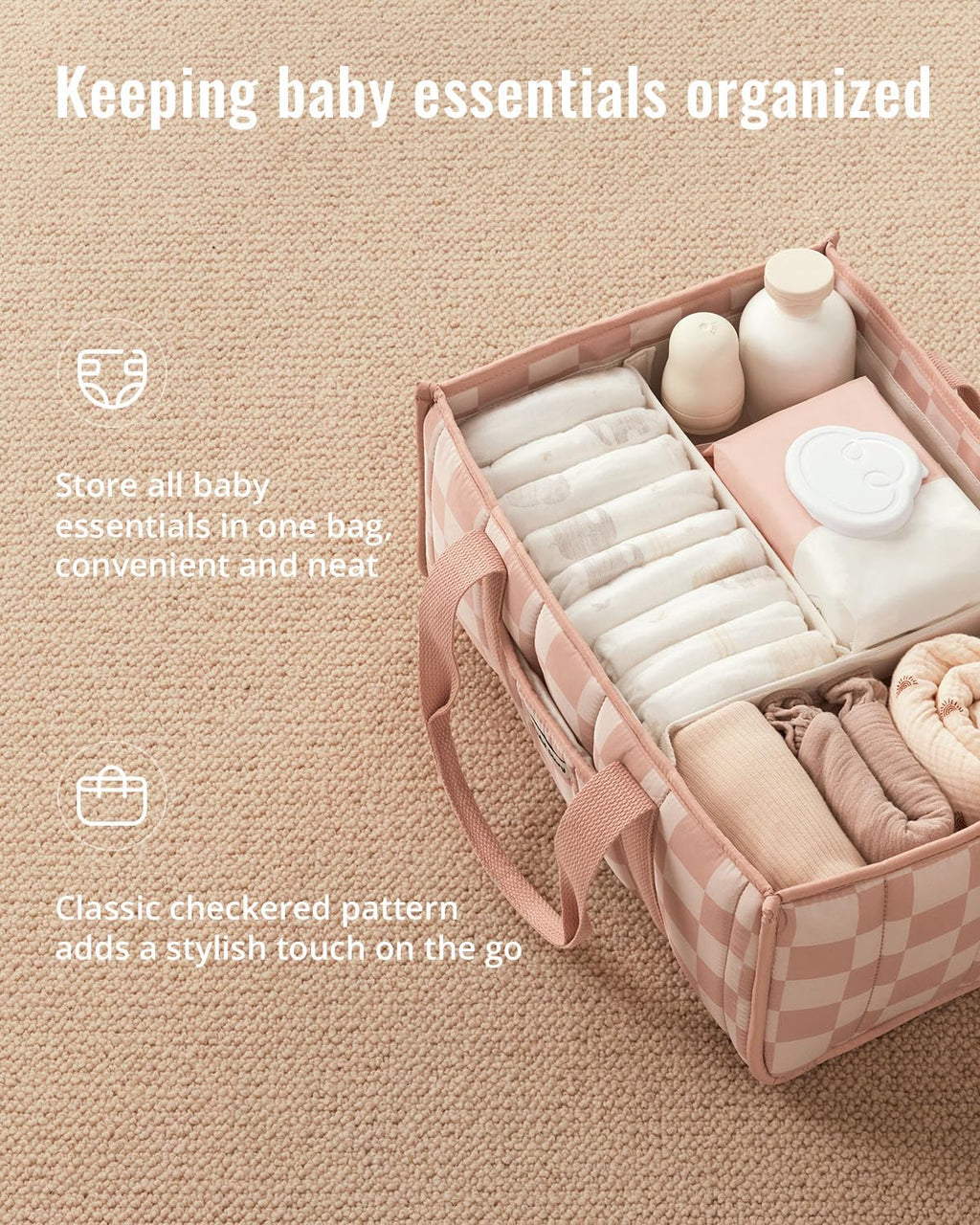 Blissful Diary Nappy Caddy Organiser, Baby Diaper Caddy for Nappy Station, Stylish Storage Basket for Newborn Essentials, Baby Shower Gifts for Girl or Boy, Sage Green