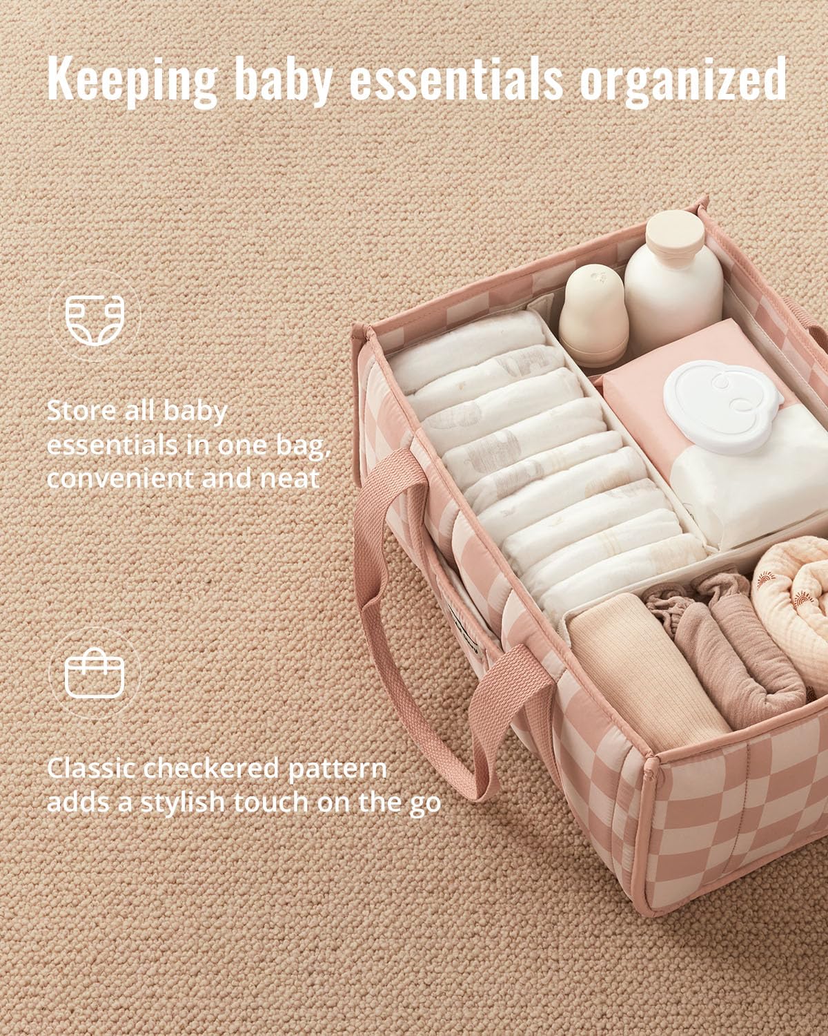 Blissful Diary Nappy Caddy Organiser, Baby Diaper Caddy for Nappy Station, Stylish Storage Basket for Newborn Essentials, Baby Shower Gifts for Girl or Boy, Sage Green