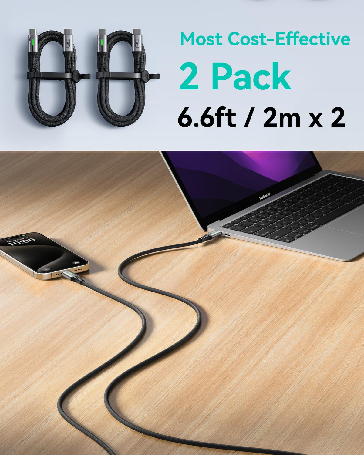 INIU USB C Cable, 2m White 100W Fast Charging Type C Cable