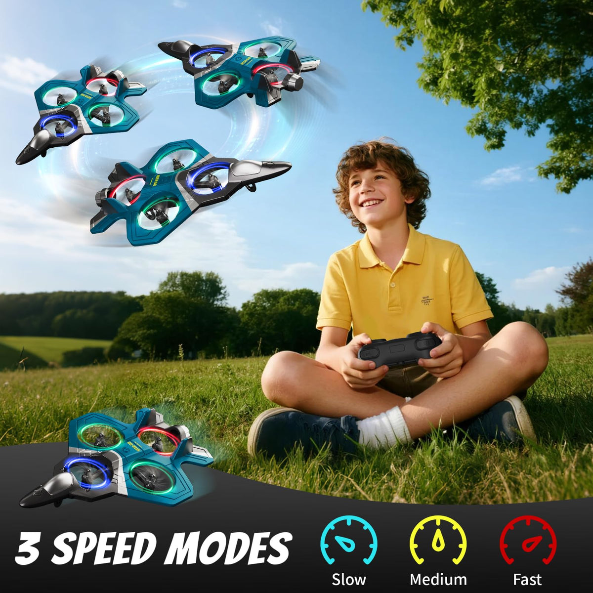 RC Planes Remote Control Airplanes Drones for Kids Adults,Black,3Batteries
