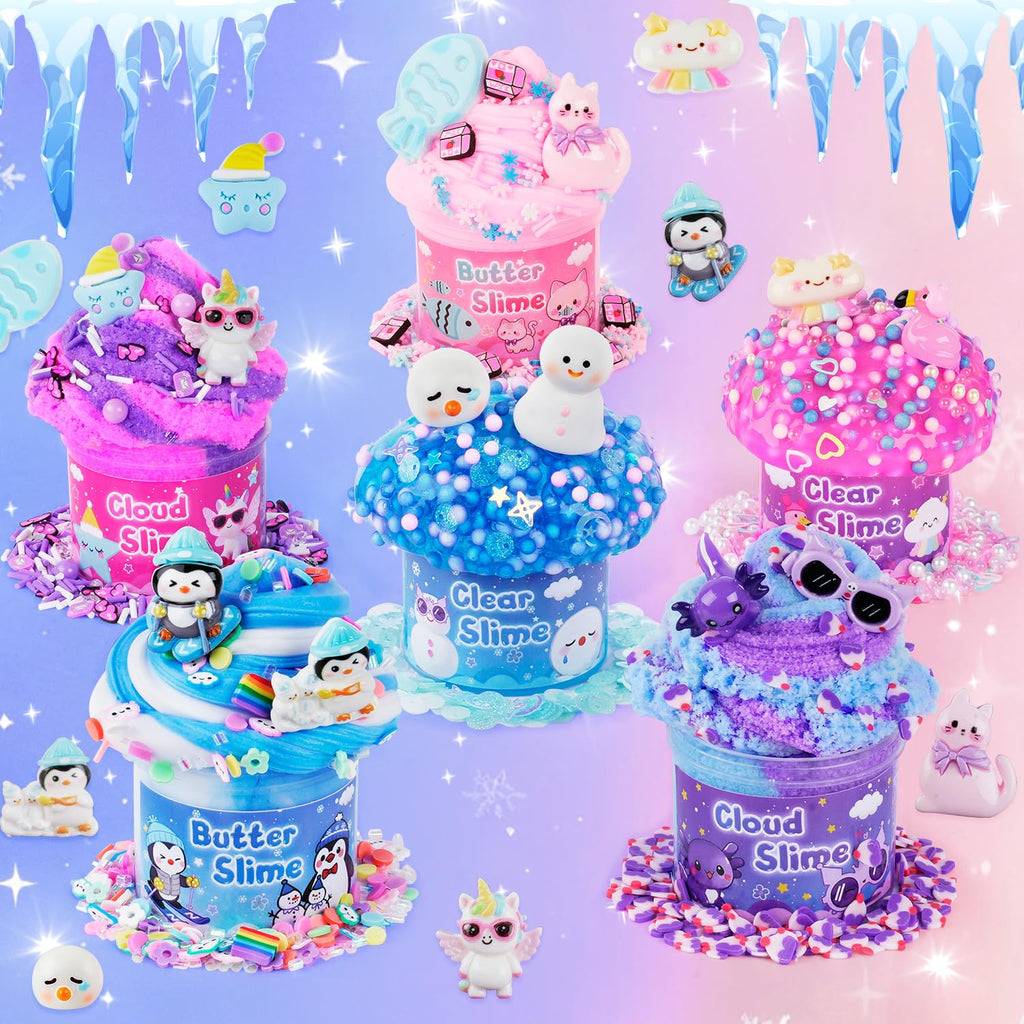 6-Pack Pink Slime Kit for Girls, Cloud Butter Squishy Birthday Gift Set