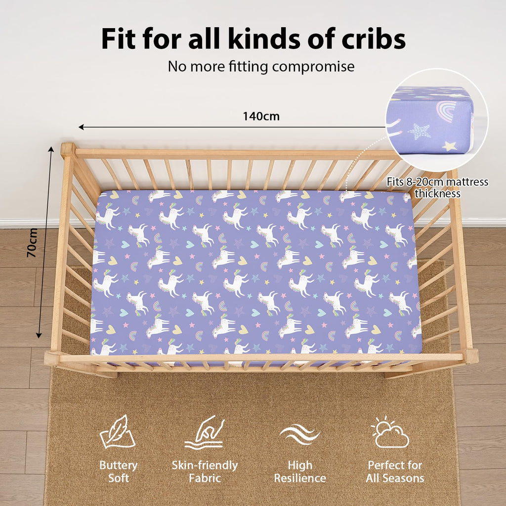 Next to Me Crib Sheets 85x51cm Fitted, 3 Pack Baby Cot Sheets, Ultral Soft & Silky Smooth Microfiber Bedside Crib Fitted Sheets Pink Rainbow