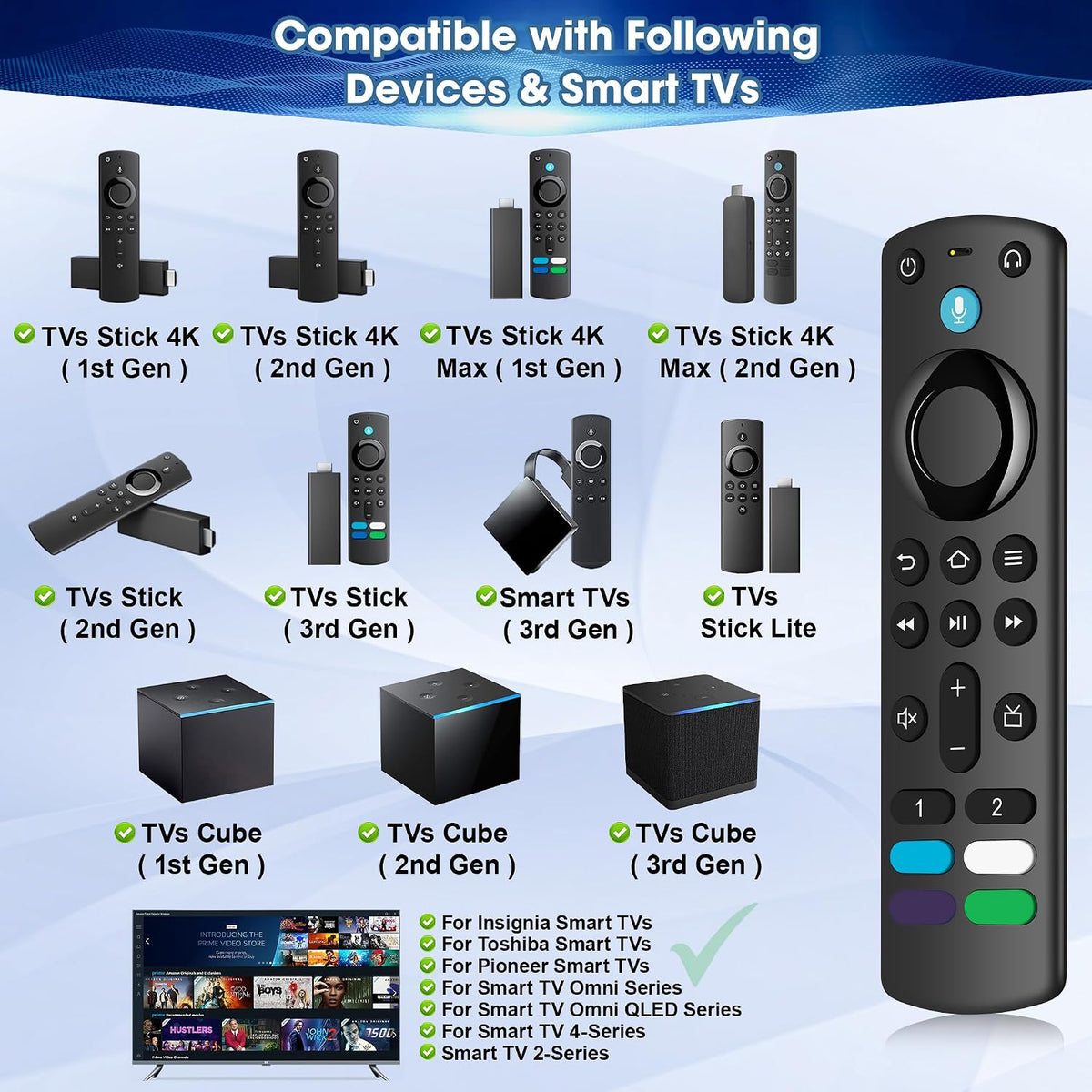 Replacement Remote with Voice for TV-Fire Stick/Cube/Insignia-Toshiba TV, 3rd Gen AMZ Fir‘eSmart Series TVs, TV Stick 4K/Max/4K/Lite/HD,Compatible with partial TCL/Pioneer/Hisense Series TVs