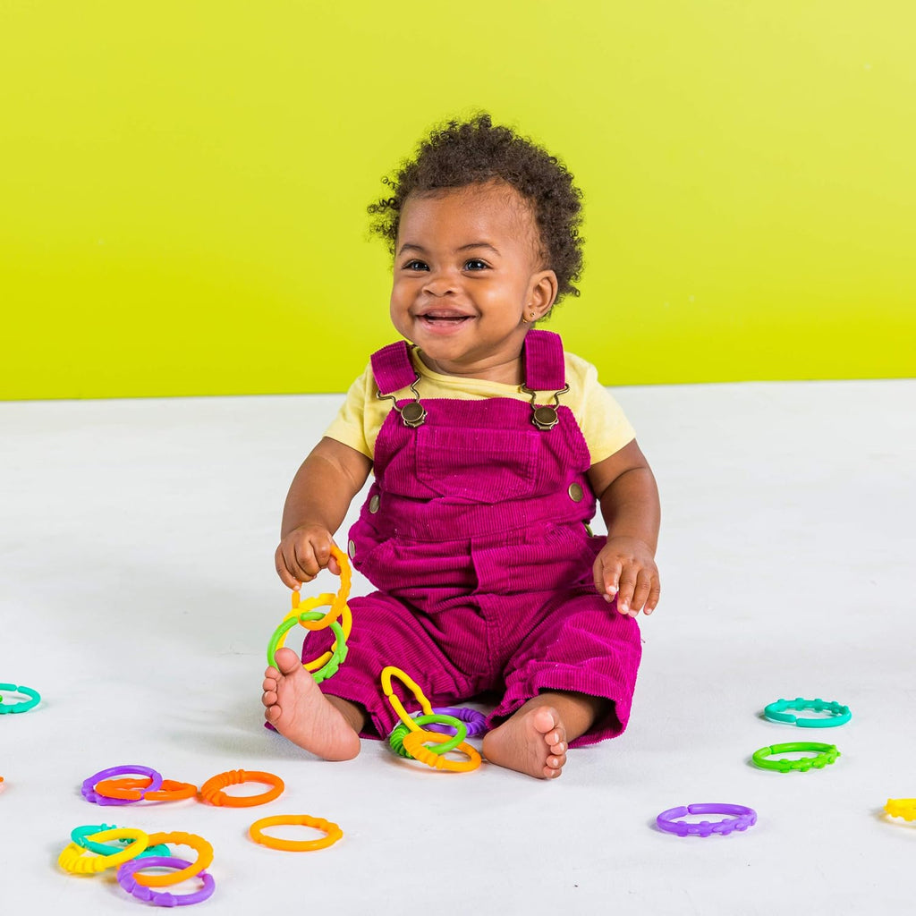 Bright Starts Lots of Links Rings Toys for Stroller or Carrier Seat, BPA-Free, Ages 0 Months Plus, Multicolor, 24 Count