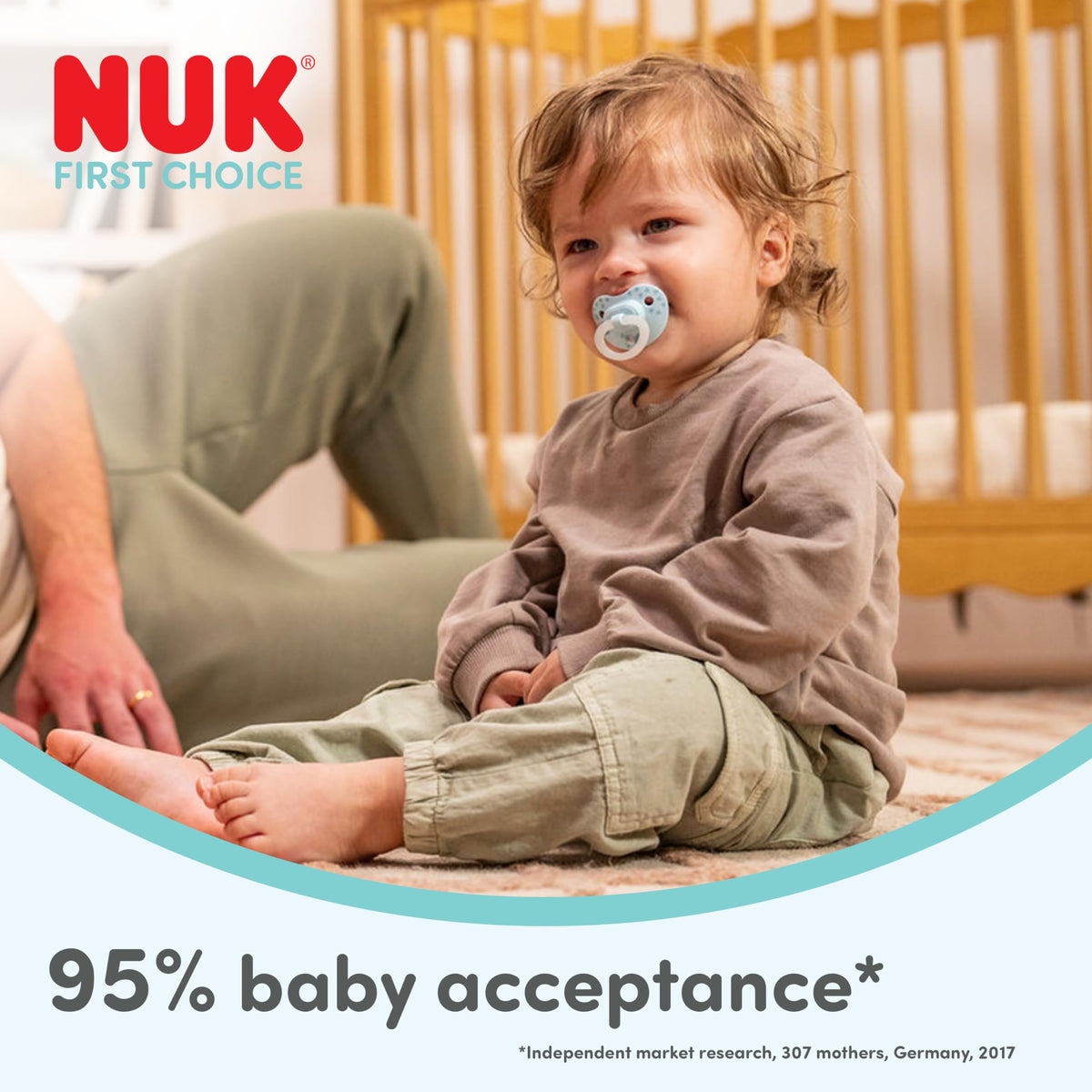 NUK First Choice Classic Night Baby Dummies | 0-6 Months | Orthodontic Soothers that Glow in the Dark | 95% Baby Acceptance** | Blue | 2 Count