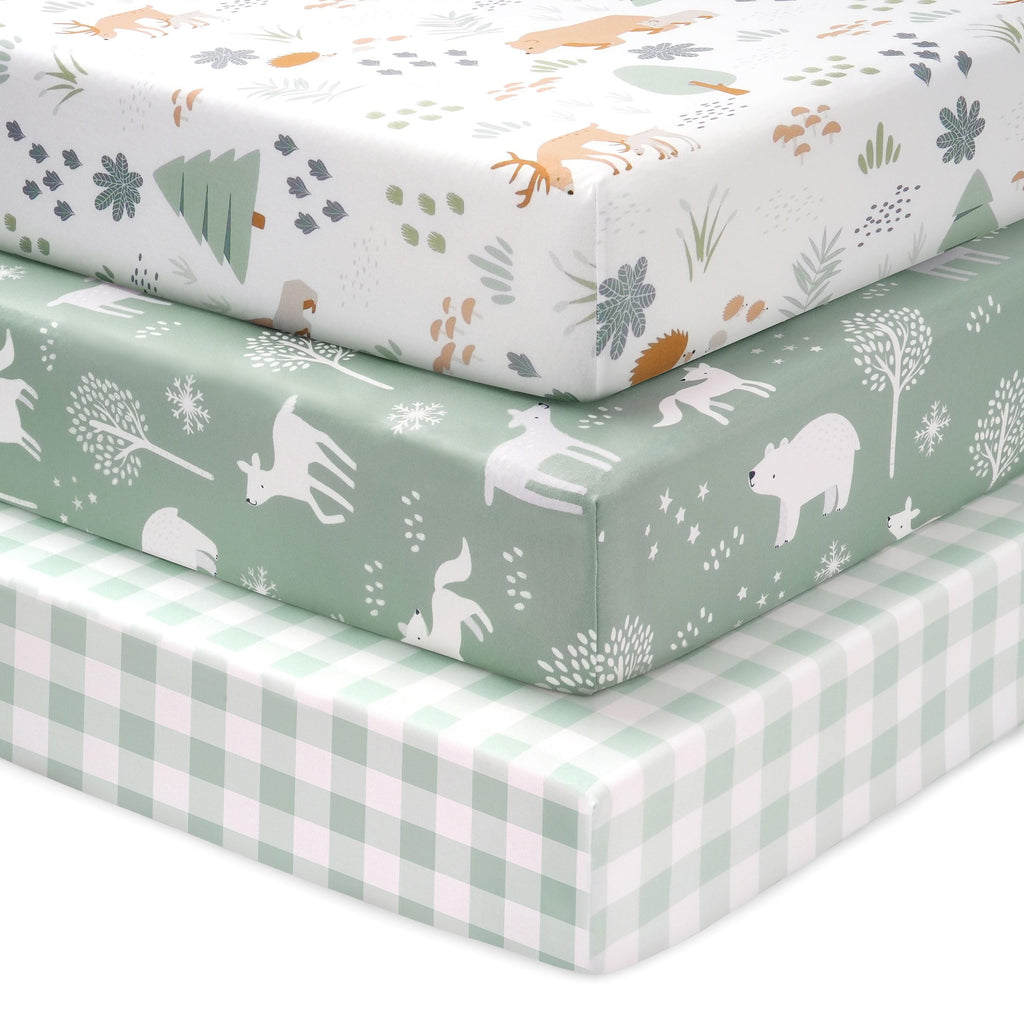 Next to Me Crib Sheets 85x51cm Fitted, 3 Pack Baby Cot Sheets, Ultral Soft & Silky Smooth Microfiber Bedside Crib Fitted Sheets Pink Rainbow