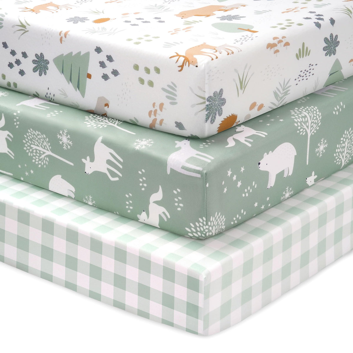 Next to Me Crib Sheets 85x51cm Fitted, 3 Pack Baby Cot Sheets, Ultral Soft & Silky Smooth Microfiber Bedside Crib Fitted Sheets Pink Rainbow