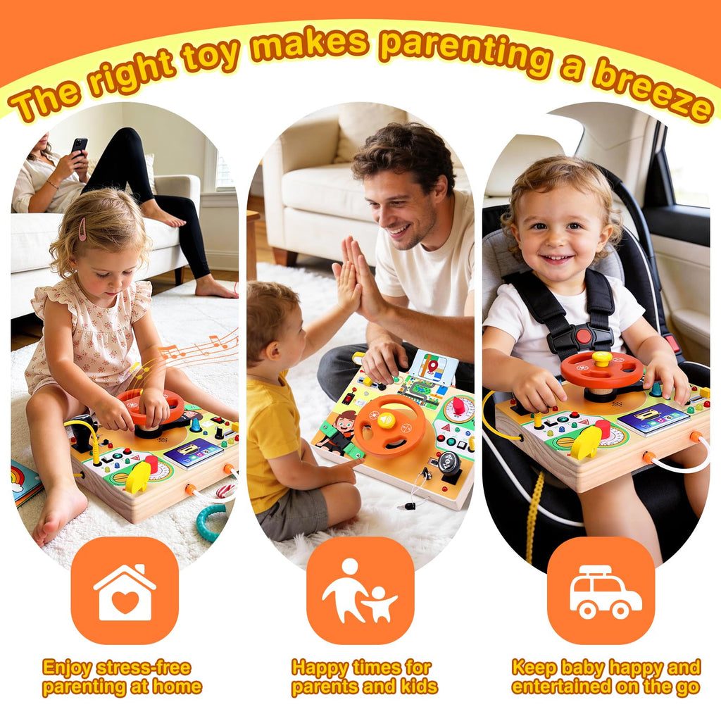 Grarain Busy Board for Toddlers - Montessori Educational Toy for 1-3 Year Old Boys & Girls | Travel-Friendly Sensory Learning Activity | Ideal for Kids with Autism(Busy Board v2)