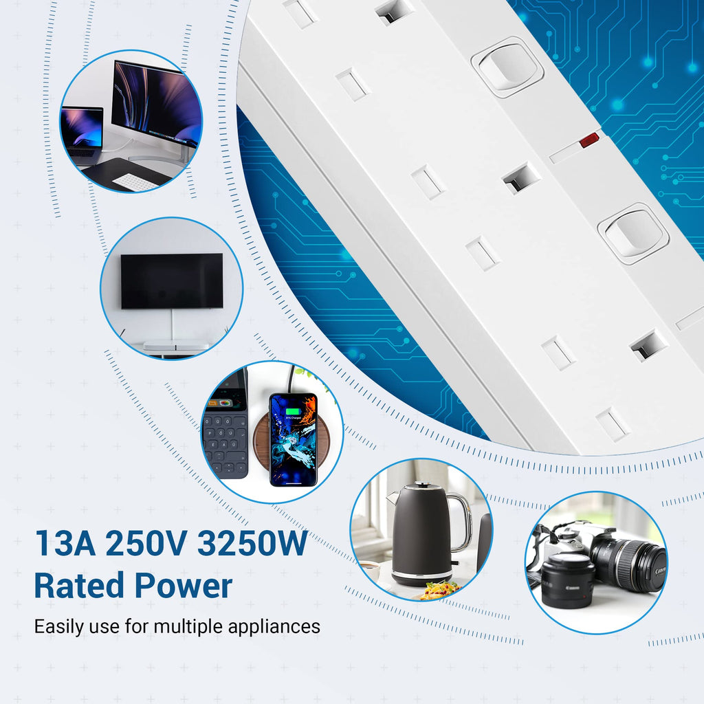 DEWENWILS 6 Way Surge Protected Extension Lead with Individual Switches