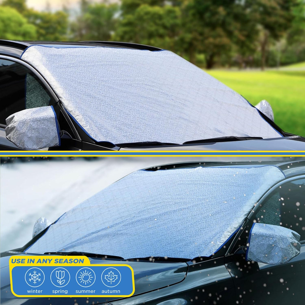 Goodyear Quilted Car Windscreen Cover | Wing Mirror Covers | Heavy Duty Windproof | Protect from Sun Shade Snow Frost Freezing Windshield | Universal Fit