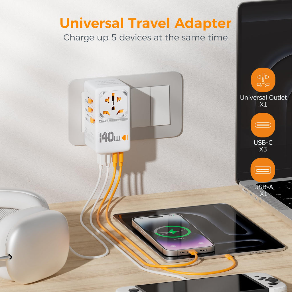 TESSAN Universal Travel Adapter Worldwide with 2 USB C for EU USA AU