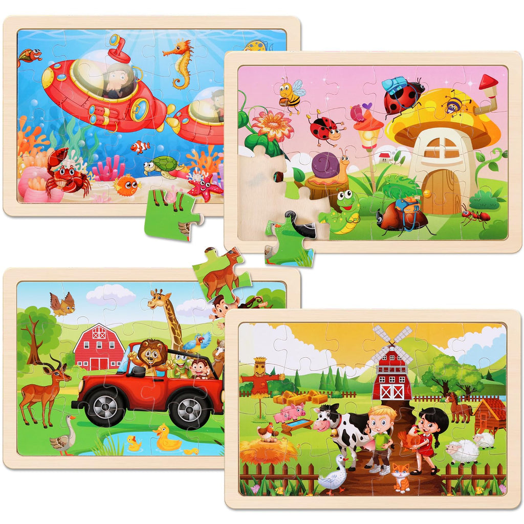 Wooden Puzzles Dinosaur Toys for Kids Ages 3-5, Set of 4 Packs with 20-Piece Wood Jigsaw Puzzles, Preschool Educational Brain Teaser Boards for Boys and Girls 3 4 5 6 Years Old