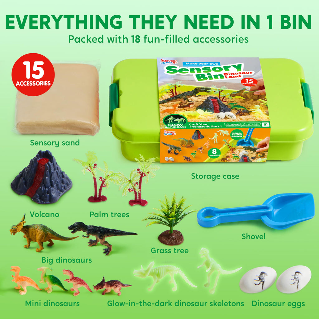 JOVA Klever Kits Construction Sensory Bin for Kids with Glow in The Dark Stones, Sandbox with Lid Castle Building kit, Preschool Learning Activities Gifts for Boys Girls Age 3+