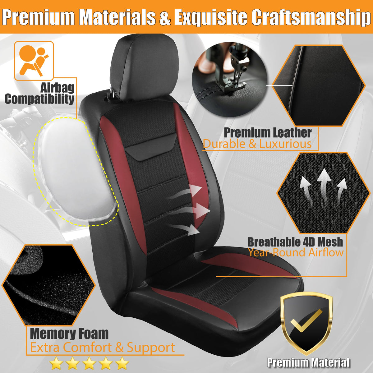 kingphenix 2 Pack Front Leather Car Seat Covers with Memory Foam