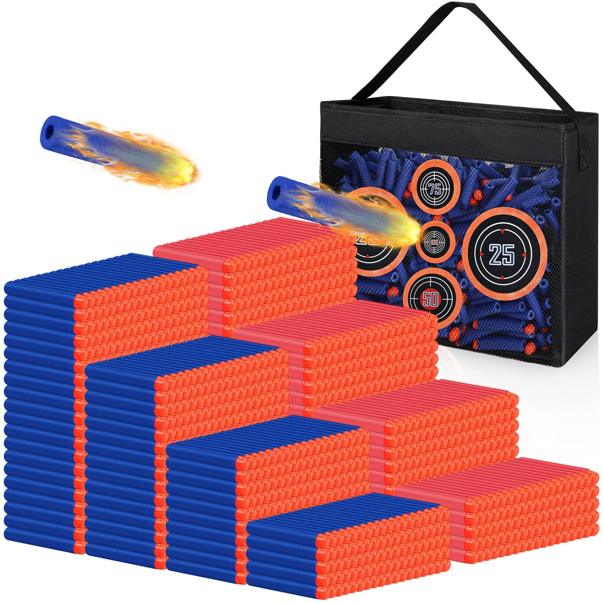 Pokiiulk Refill Darts Bullets Compatible with Nerf Guns N-Strike Elite Series, 300PCS Refill Darts Premium Foam Bullets Pack with Portable Storage Bucket