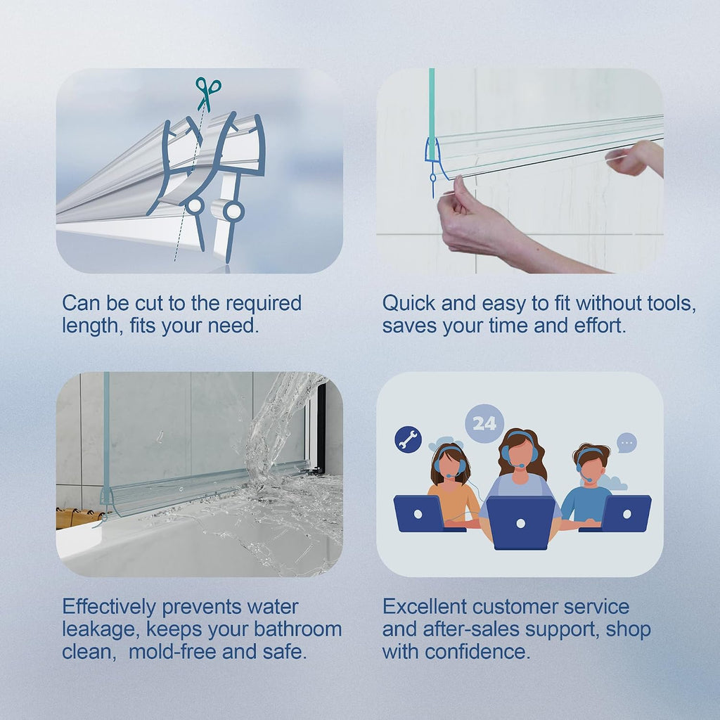 HNNHOME Rubber Plastic Bath Shower Screen Seal Strip for 4-6mm Glass Door Up to 22mm Gap (Straight)