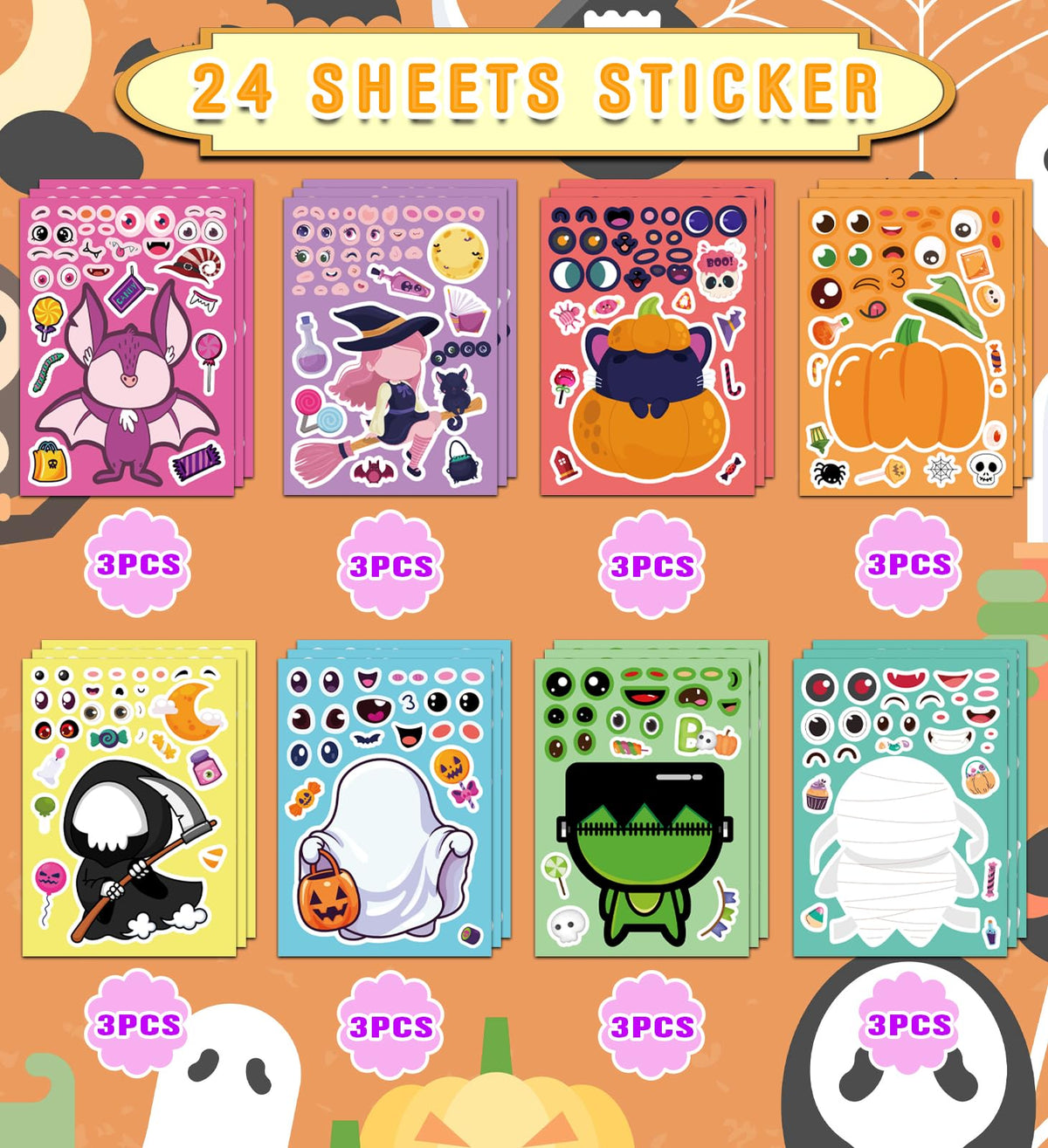 HSHFAMIIY 24 PCS Animal Face Stickers – DIY Decorative Animal Character Stickers for Crafts, Scrapbooking, Party Decorations, Gift Wrapping & Holiday Projects