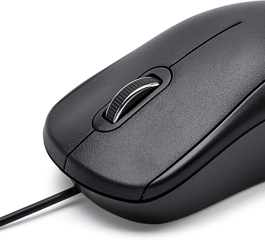 Amazon Basics USB Silent Wired Mouse, Black, 3-Button Optical