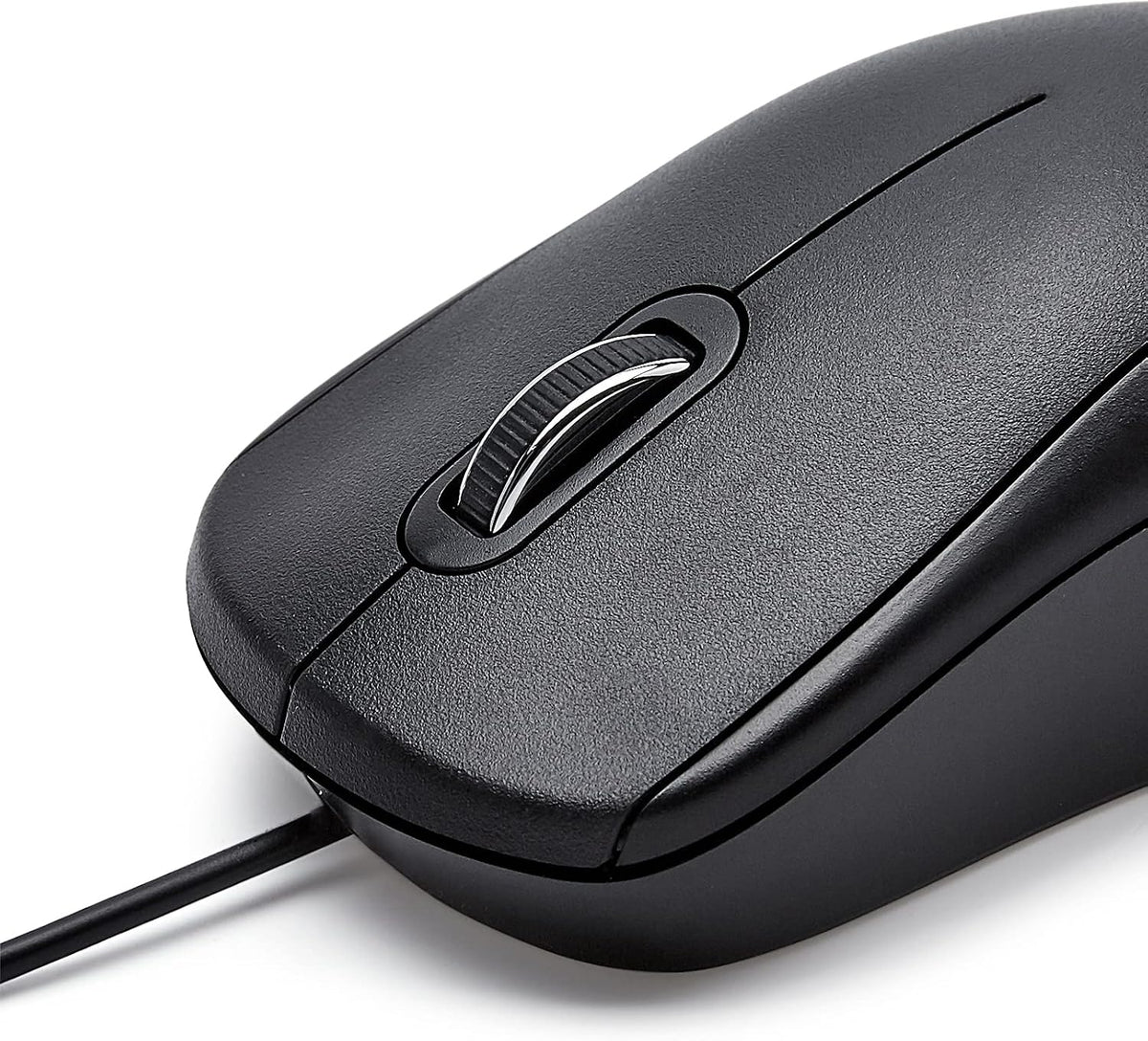 Amazon Basics USB Silent Wired Mouse, Black, 3-Button Optical
