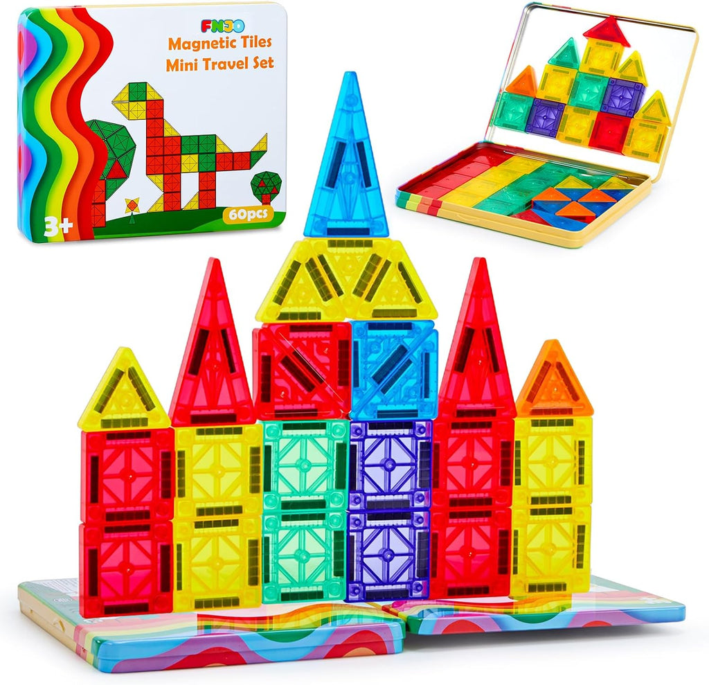FNJO Mini Magnetic Tiles, 60PCS STEM Building Blocks Toy for Kids