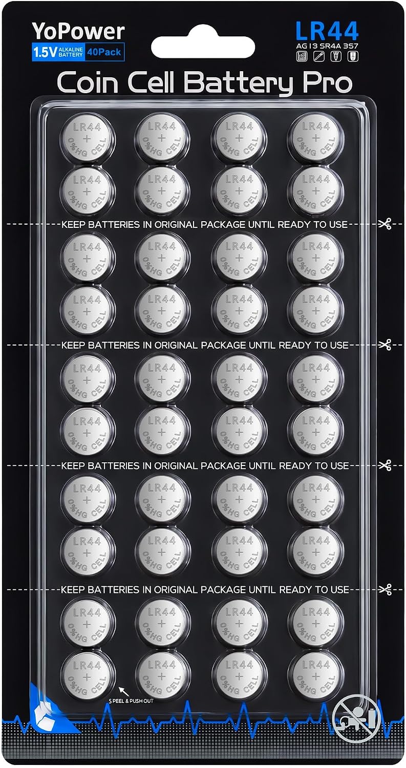 40Pack LR44 Batteries, 1.5V Alkaline Button Cell Batteries