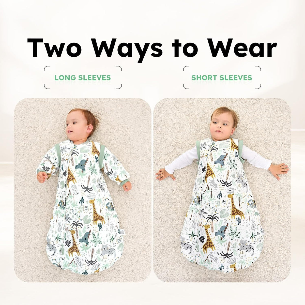 Yoofoss Baby Sleeping Bag 3.0 TOG - 6-12 Months Winter Sleeping Bag Baby with Removable Long Sleeves 100% Organic Cotton Sleep Sack Newborn Infant Toddler Giraffe