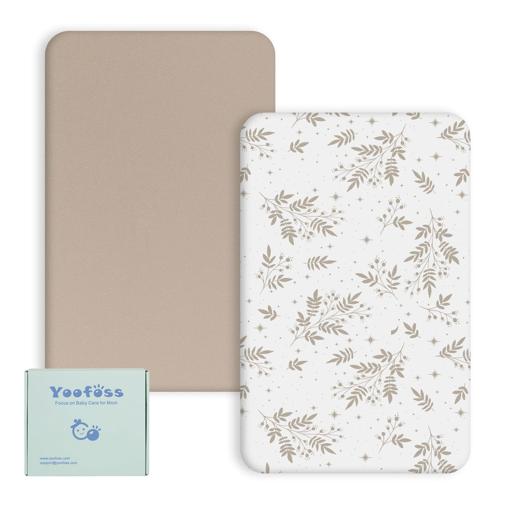Yoofoss Travel Cot Fitted Sheets 65 x 95 cm, Compatible with Graco, Red Kite, Joie, Deryan Cots, Cozy Breathable Stretchy Microfiber Mattress Sheet, 2 Pack, Green Giraffes